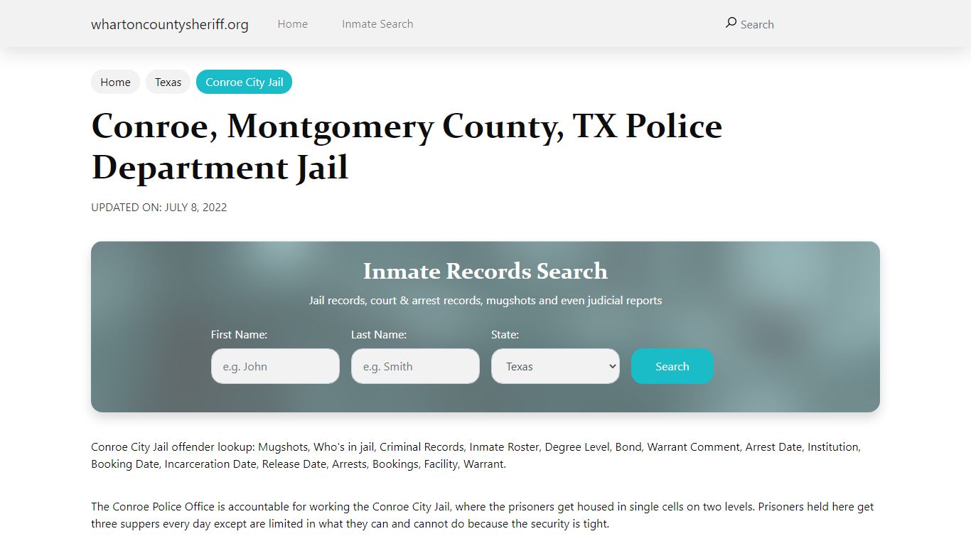 Conroe, TX City Jail Inmates, Arrests - Wharton County Sheriff
